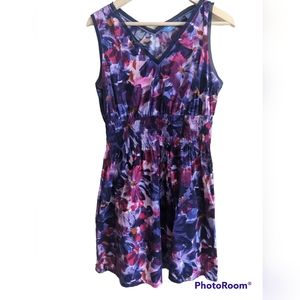 Purple floral sleeveless v neck dress